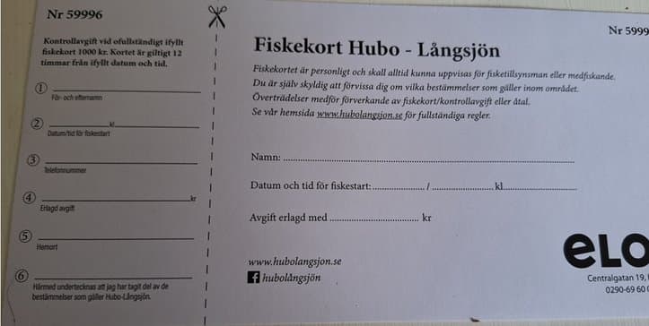 Exempel på fiskekort för Hubo-Långsjön
